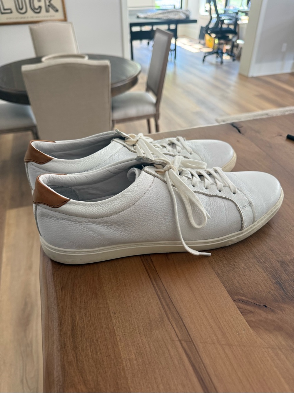 Allen Edmonds White Leather Sneakers with Brown Heel Tab